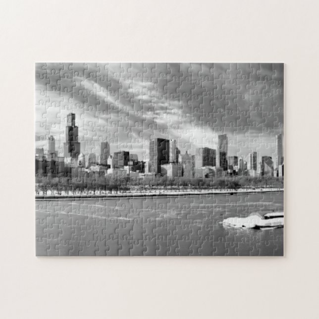 Puzzle Vue panoramique d'horizon de Chicago en hiver (Horizontal)