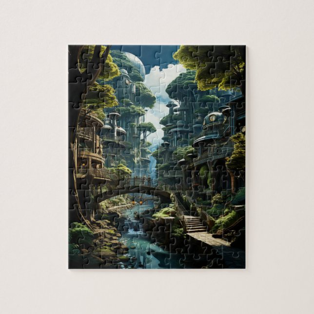 Puzzle Vue Techno-Organic City Daytime Creek (Vertical)