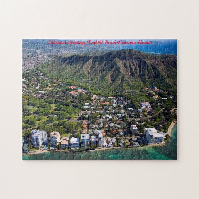 Puzzle Waikiki Beach Hawaii Honolulu. Salutation de Noël (Horizontal)