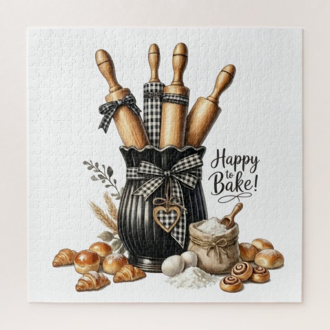 Puzzle Watercolor Baking Theme Wall Art - Ideal for Baker (Vertical)