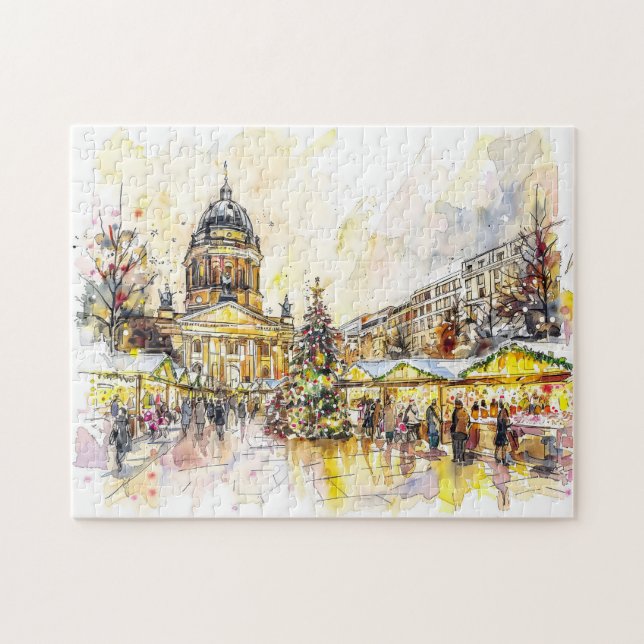Puzzle Watercolor Berlin Marché de Noël Gendarmenmarkt (Horizontal)