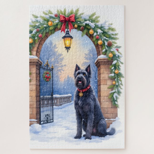 Puzzle Watercolor Black Russian Terrier Iron Christmas (Vertical)