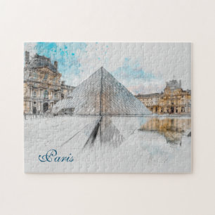 Puzzle Watercolor drawing of the Louvre Paris, France 