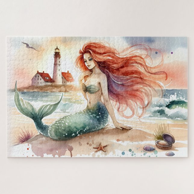 Puzzle Watercolor Mermaid by Lighthouse Shore (Horizontal)