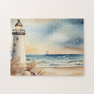 Puzzle Watercolor Phare et plage