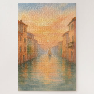 Puzzle Watercolor Sailboat Dreamset Sunset Canal vénitien