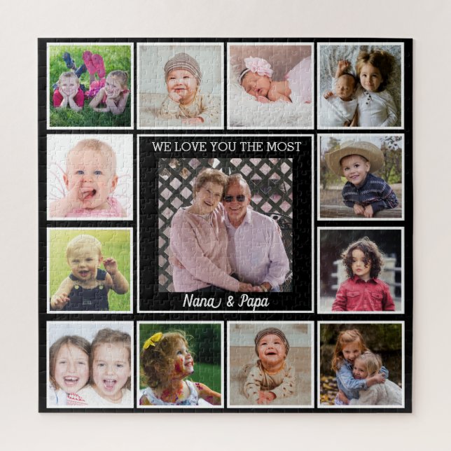 Puzzle We Love You Nana & Papa 13 Grandkids Photo Collage (Vertical)