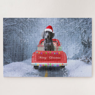 Puzzle Weimaraner Chien en neige assis sur le camion de N