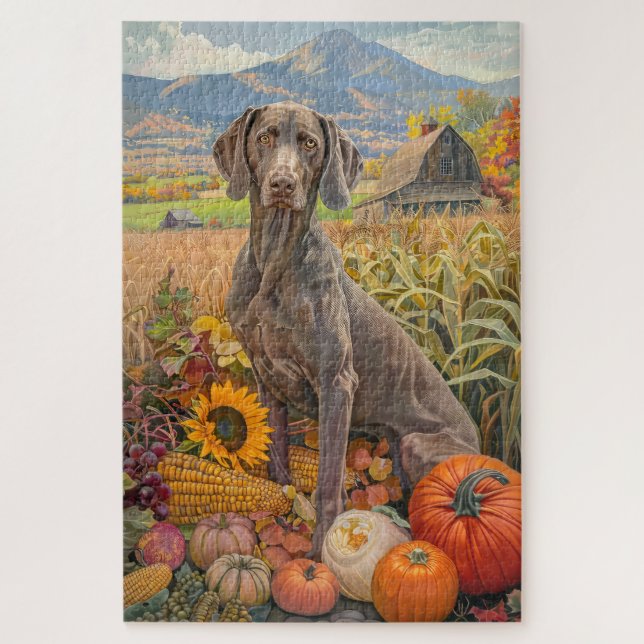 Puzzle Weimaraner Chien Moisson d'automne Thanksgiving (Vertical)