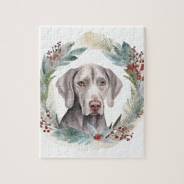 Puzzle Weimaraner Christmas Wreath Festive Pup (Vertical)