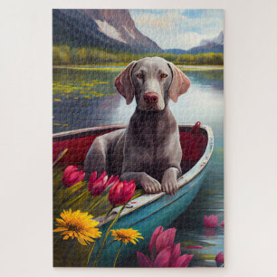 Puzzle Weimaraner sur une pagaie : une aventure pittoresq