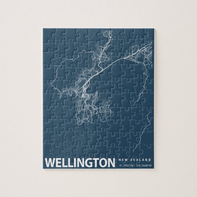 Puzzle Wellington Minimaliste City Map Line Art en bleu (Vertical)