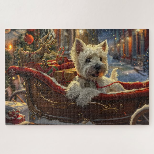 Puzzle West Highland White Terrier Chien Festif de Noël (Horizontal)