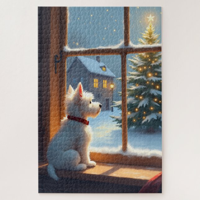 Puzzle West Highland White Terrier Christmas Morning View (Vertical)