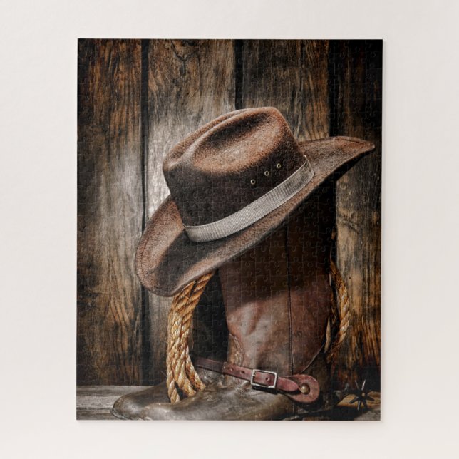 Puzzle western country brun grange bois cowboy bottes (Vertical)