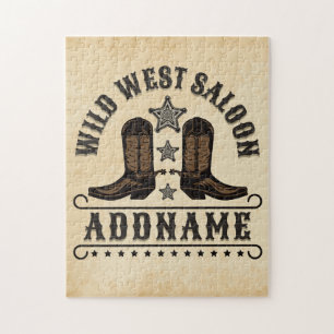 Puzzle Western Cowboy Boots AJOUTER LE NOM Sheriff Spurs 