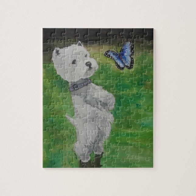 Puzzle Westie avec le papillon (Vertical)