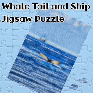 Puzzle Whale Tail Ship sur Blue Ocean Horizon