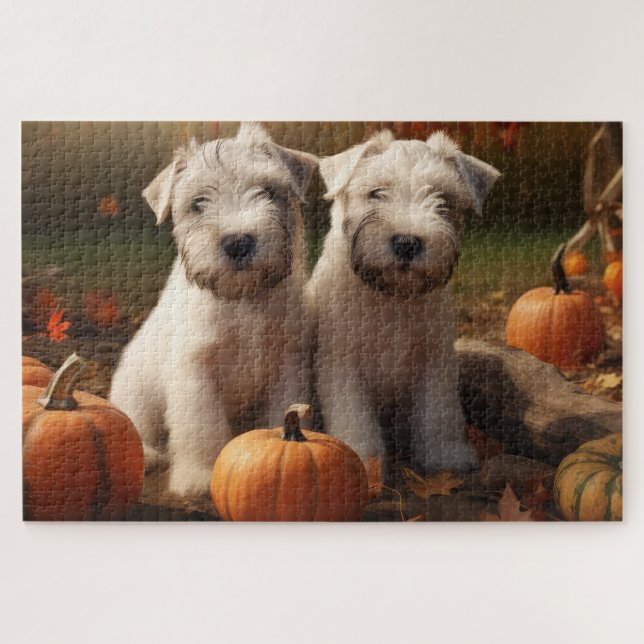 Puzzle Wheaten Terrier chiot Automne Citrouille délice (Horizontal)