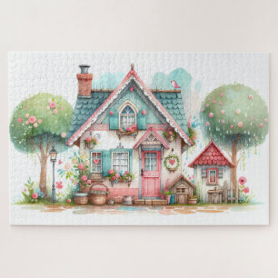Puzzle Whimsical Pastel Fairy Tale Cottage Art