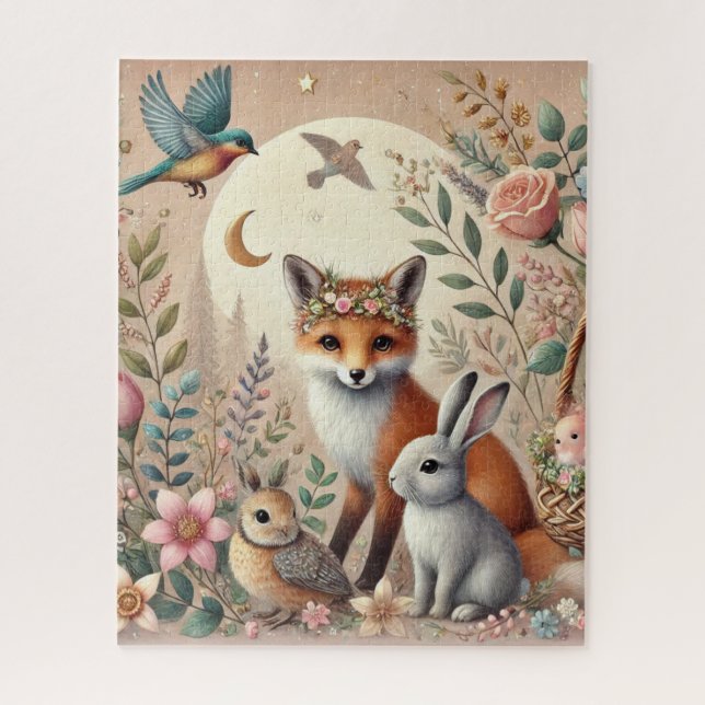 Puzzle Whimsical Rustic Woodland Animaux (Vertical)