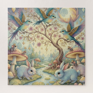 Puzzle Whimsy Grove - Rabbits and Birds in Twilight