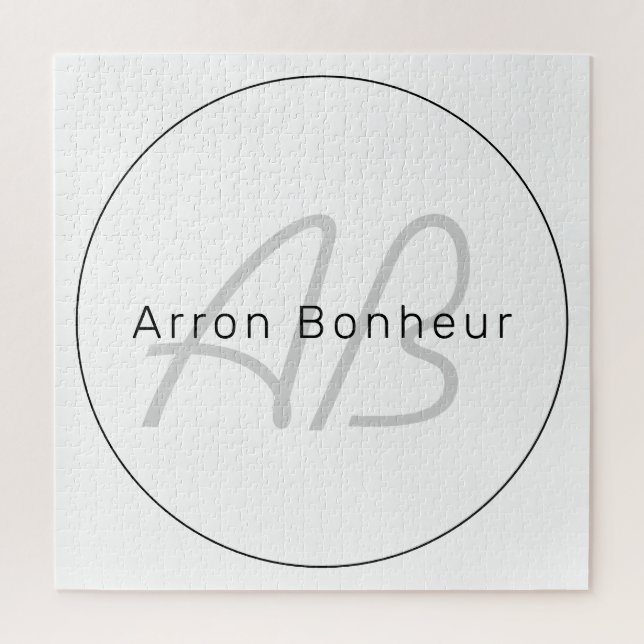 Puzzle White Grey et Black | Cool Name & Monogram (Vertical)