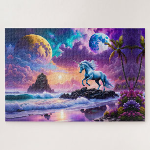 Puzzle White Unicorn Imaginaire Tropical Beach