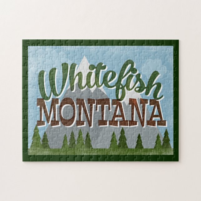 Puzzle Whitefish Montana Fun Retro Snowy Mounts (Horizontal)