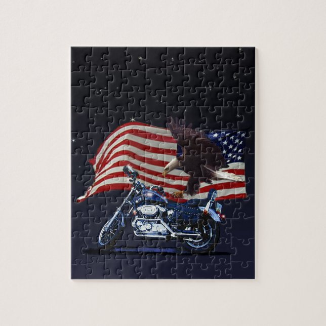 Puzzle Wild & Free - Aigle patriotique, Motorbike & US Dr (Vertical)