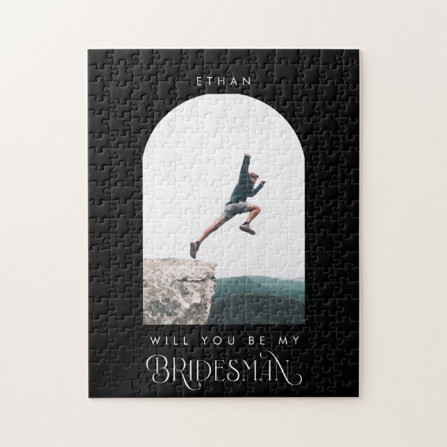 Puzzle Will you be my Bridesman Minimal Photo Black Arch (Vertical)
