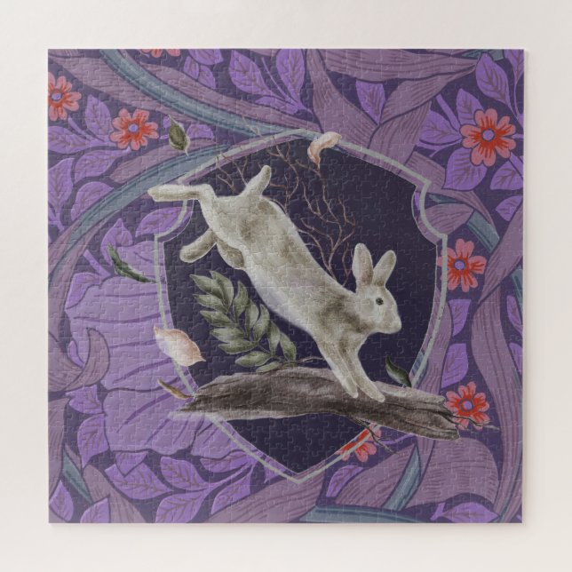 Puzzle William Morris Forest Rabbit Floral Art (Horizontal)