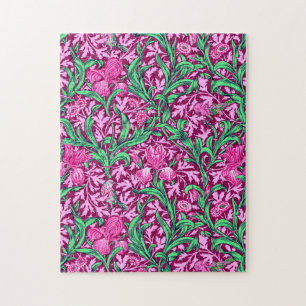 Puzzle William Morris Irises, Fuchsia Pink and Wine