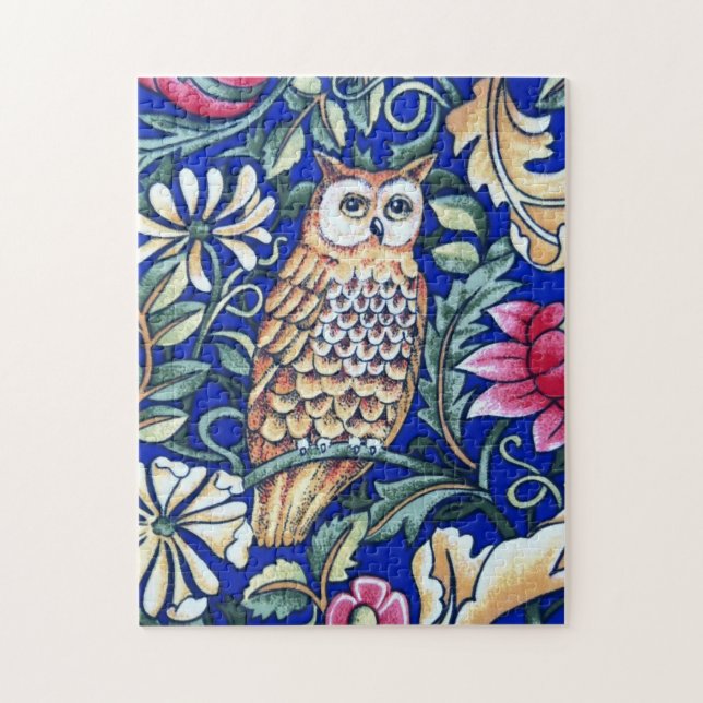 Puzzle William Morris Owl Tapestry, Beige et Cobalt Blue (Vertical)