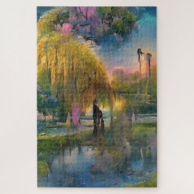 Puzzle Willow d'or au coucher du soleil près de l'étang (Vertical)