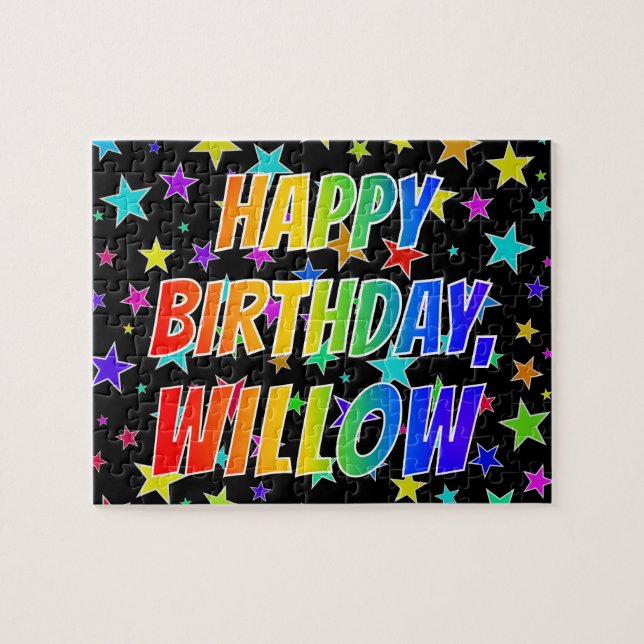 Puzzle "WILLOW" Prénom, Amusant "HEUREUX ANNIVERSAIRE" (Horizontal)