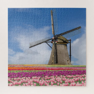 Puzzle Windmill And Colorful Tulips Amsterdam Netherlands