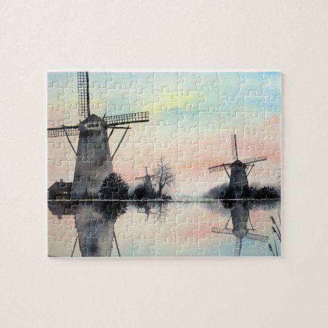 Puzzle Windmills à Dawn Kinderdijk Holland Peinture (Horizontal)
