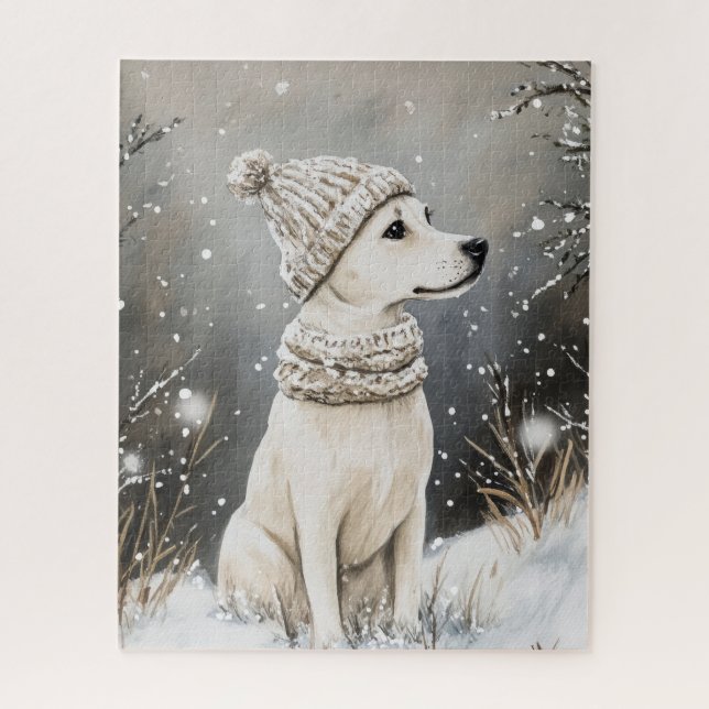 Puzzle winter Dog Knitted Hat Snow (Vertical)