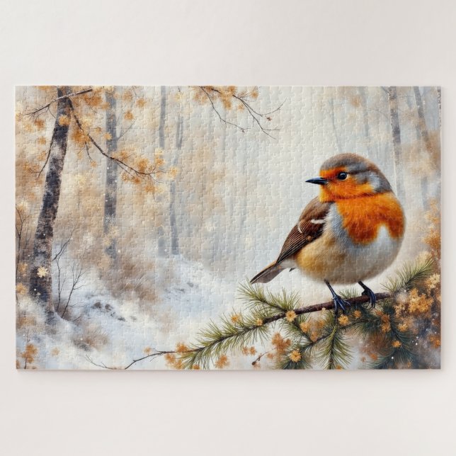 Puzzle winter robin bird (Horizontal)