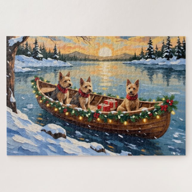 Puzzle Wire Fox Terrier Christmas Boat Holiday (Horizontal)