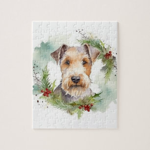 Puzzle Wirefox Terrier Festive de Noël Wreath Pup