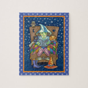 PUZZLE WITCH TELLING SPOOKY BEDTIME STORIES, HALLOWEEN
