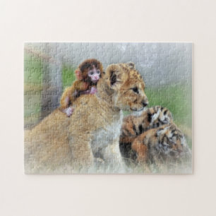 Puzzle with Gift Box/Tigers and Monkey
