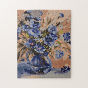 Puzzle with paint effect done in blue