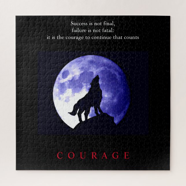 Puzzle Wolf Blue Night Motivational Courage (Vertical)