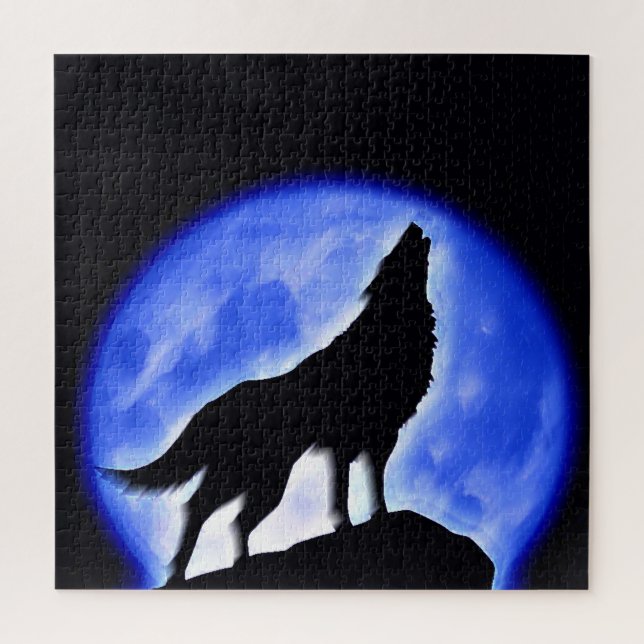 Puzzle Wolf Fullmoon & Blue Night - Wild Animaux Art (Vertical)