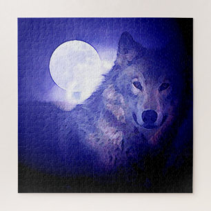 Puzzle Wolf Fullmoon & Blue Night - Wild Animaux Art