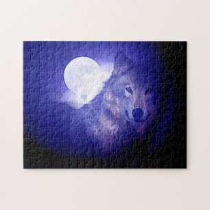 Puzzle Wolf Fullmoon & Blue Night - Wild Animaux Art