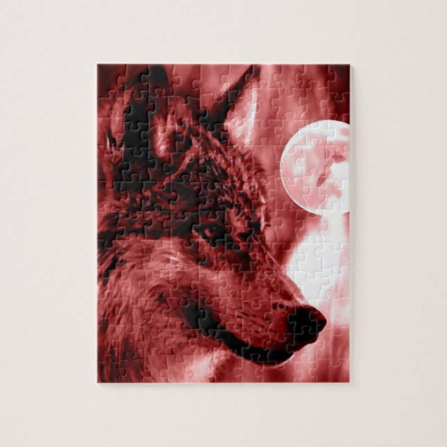 Puzzle Wolf Fullmoon & Red Night - Wild Animaux Art (Vertical)